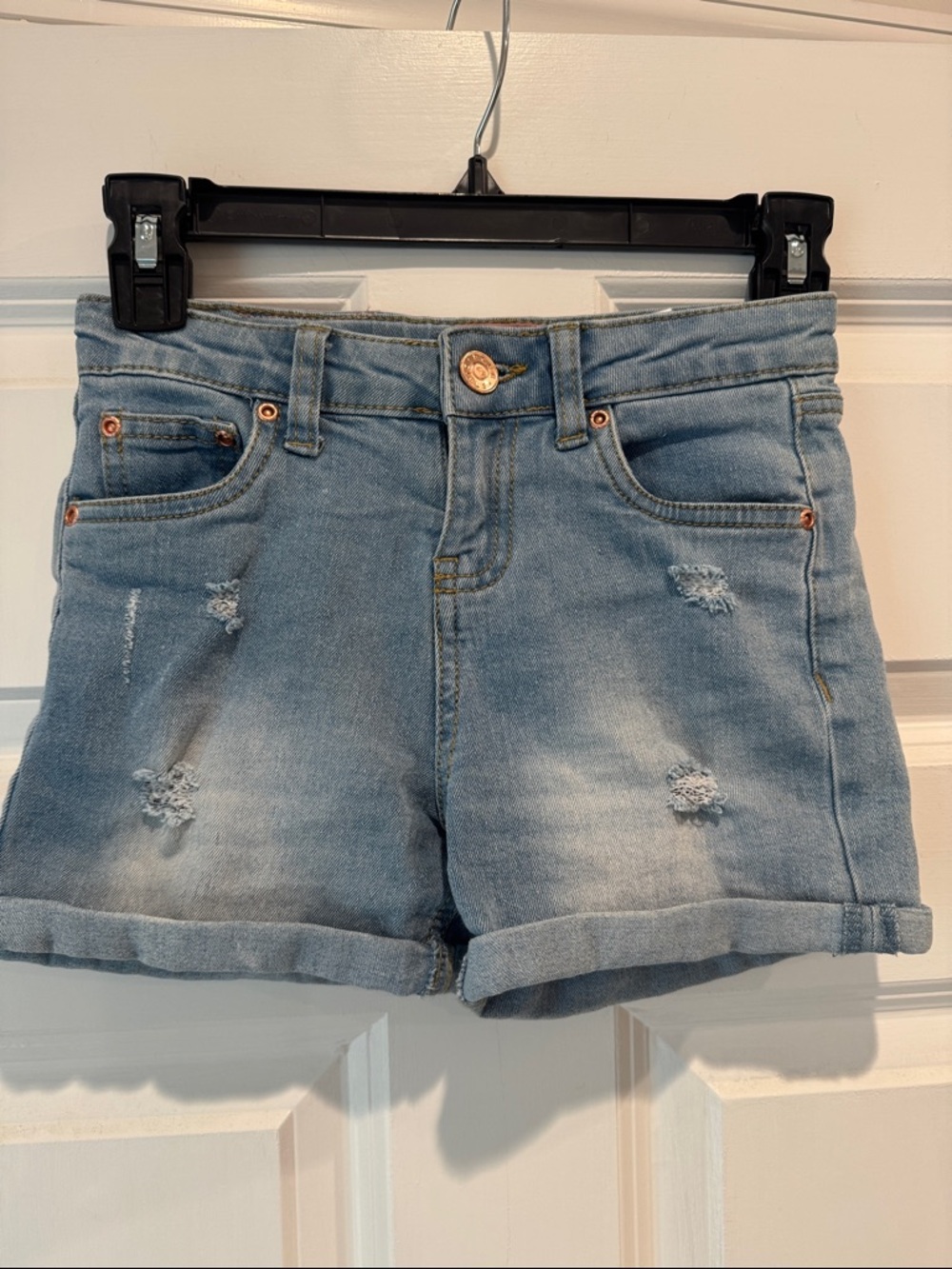 BCBGirls Light Blue Distressed Denim Rolled-Hem Shorts
